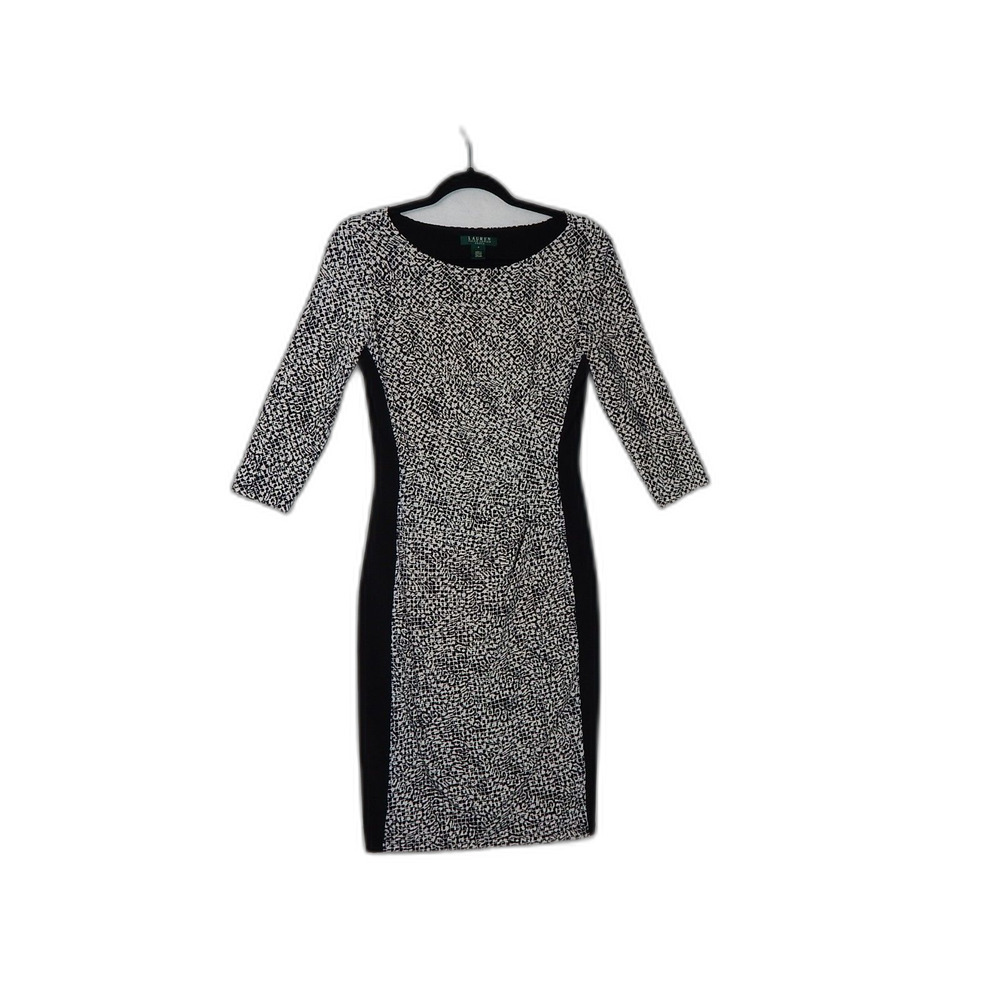 Lauren Ralph Lauren Slimming Side-Ruched Dress Abstract Print Midi Size 4